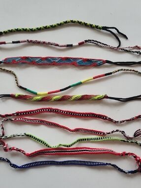 10 Handmade Colorful Woven Friendship Bracelets - Assorted Colors